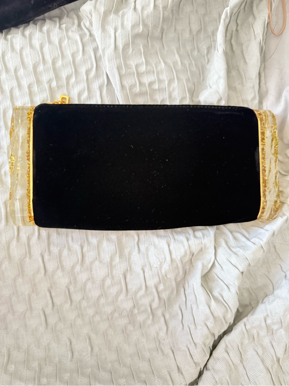 Edie Parker Black Velvet Evening Clutch with Gold Accents